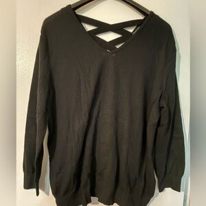 Black V-Neck Sweater with Crisscross Back